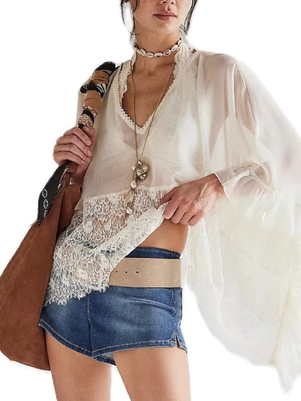 Womens Lace Poncho Top Y2k Batwing Sleeve Sheer Top Sexy See Through Chiffon